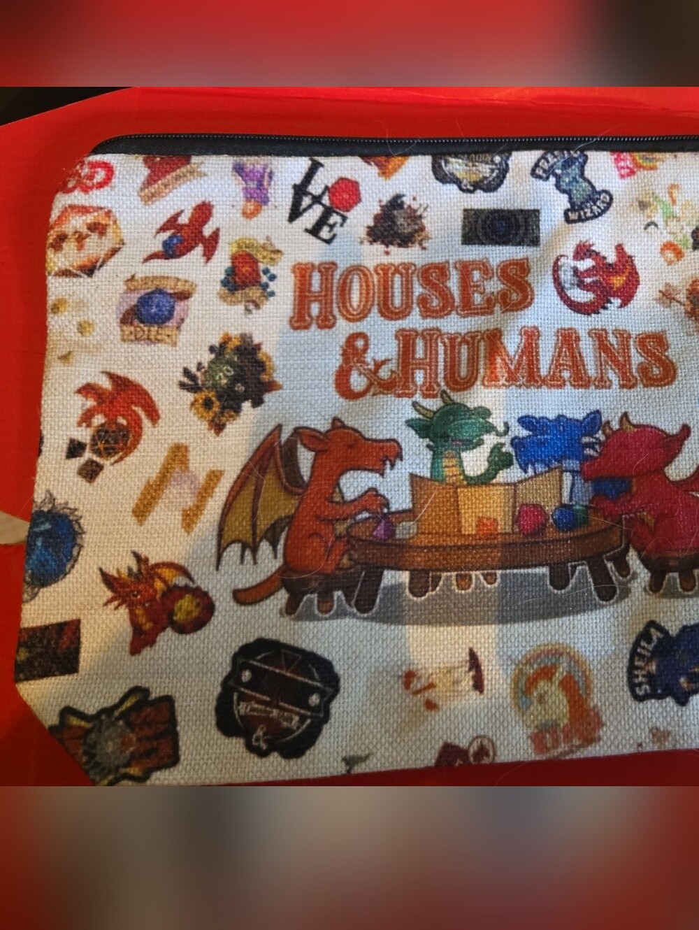 Houses & Humans Illustrated Canvas Pouch - Multicolor, NWOT, SZ 9"×7"×2.5"